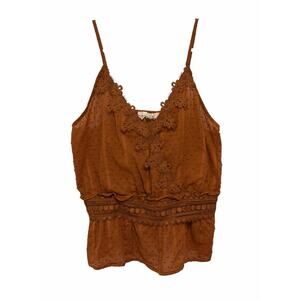 Sweet Wanderer Women's Medium Orange Brown Sleeveless V-Neck Lace Top
